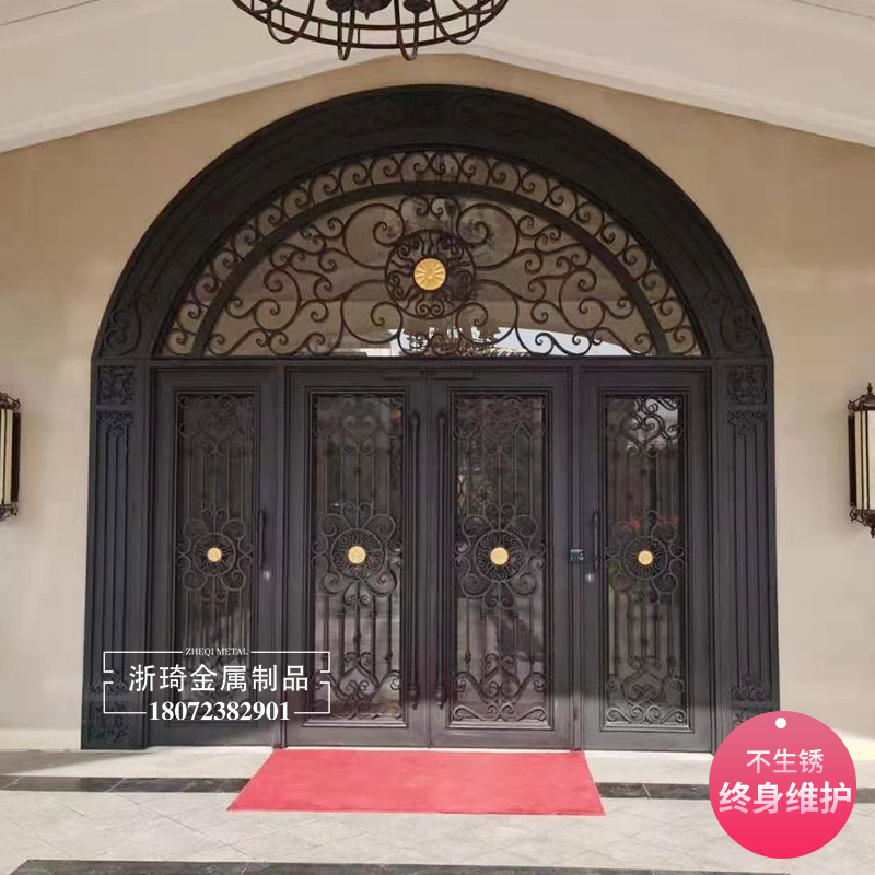 定制欧美风庭院别墅门铁艺门进户门 锻打铁艺铁艺门进户门厂家直供