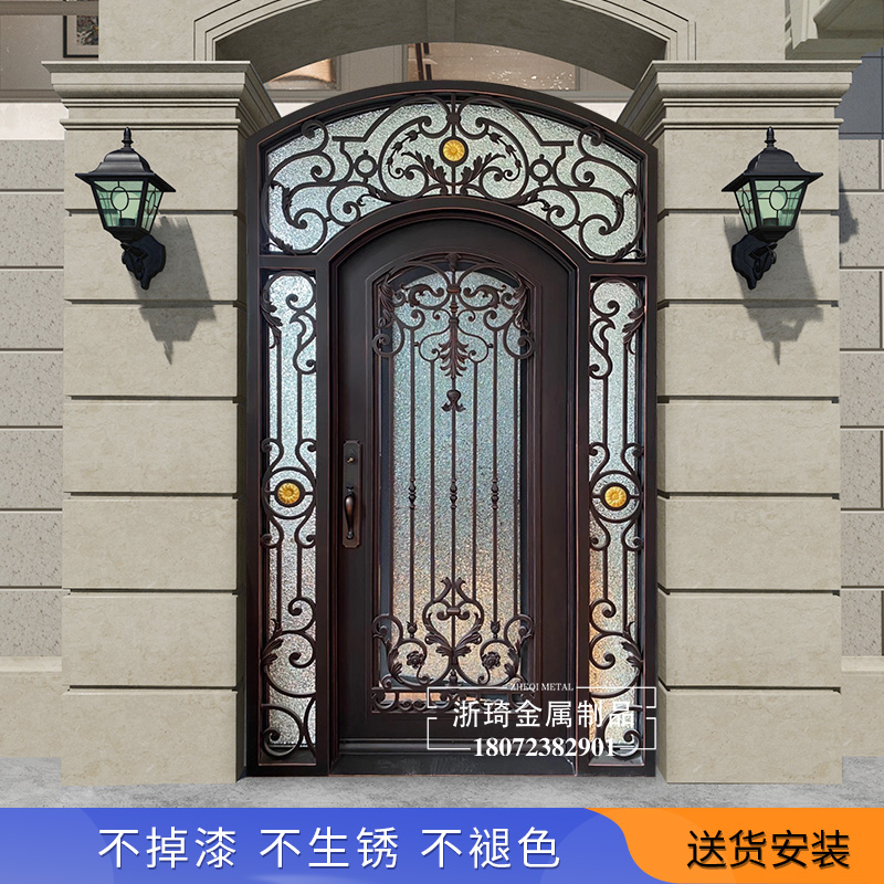 家用入户防盗铁艺大门价格 永康浙琦平开门式铁艺门 量大从优