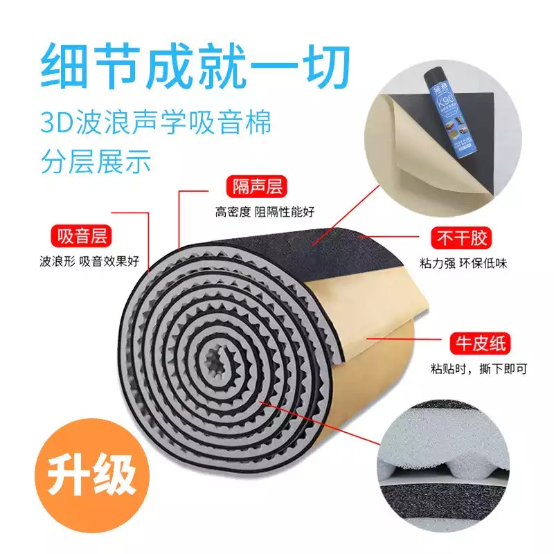 隔音棉墙体墙面自粘贴吸音棉室内隔音板黑色带背胶2cm厚量大优惠