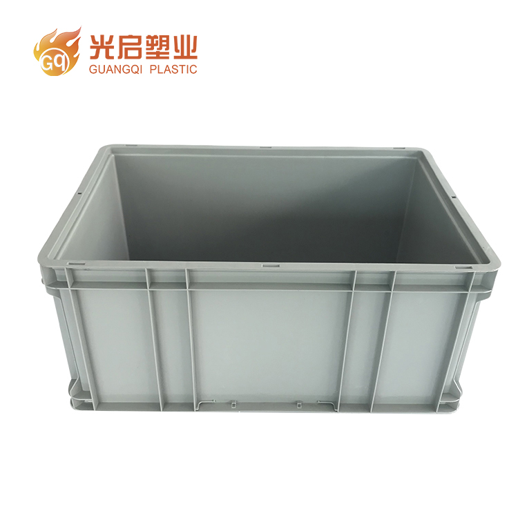 光启全新料哈尔滨灰色塑料平底仓库货架储物物流周转箱批发