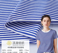 4520#厂家现货40S棉拉架平纹条纹布 春夏男女休闲装T恤衫家居服面料