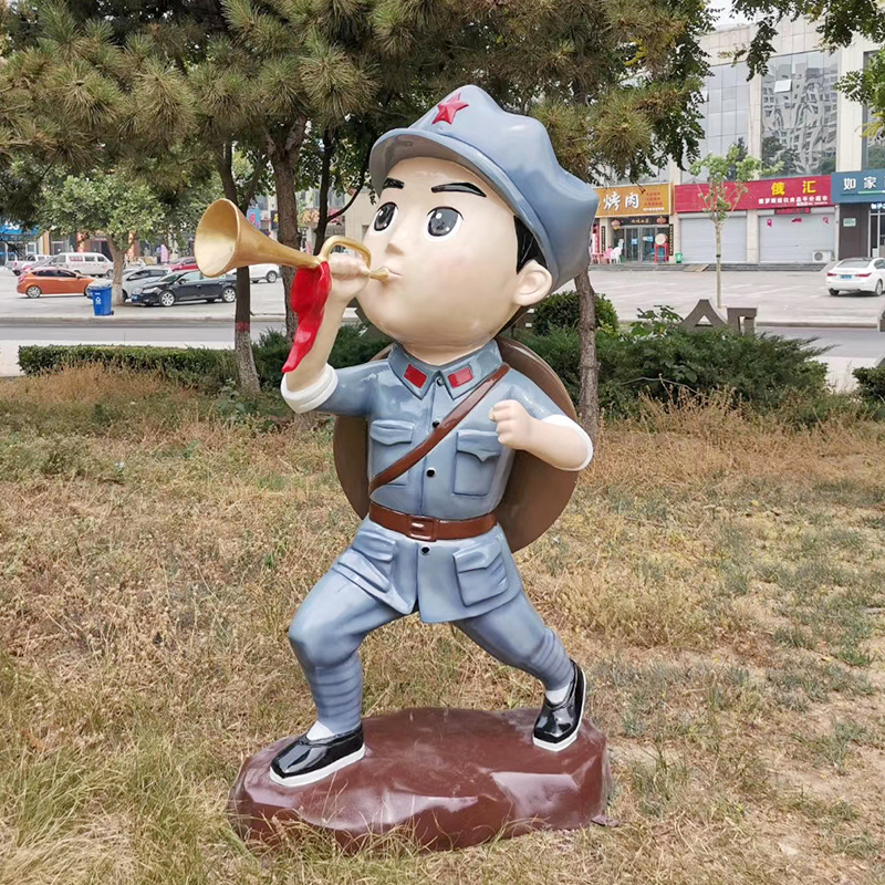 玻璃钢卡通红军小人雕塑 革命圣地红色基地八路军雕塑 户外景观园林广场小品商场商业街摆件雕塑
