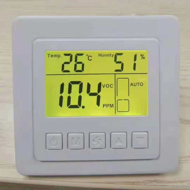 新风机温控器面板温湿度显示红黄绿三色背光高中低三速