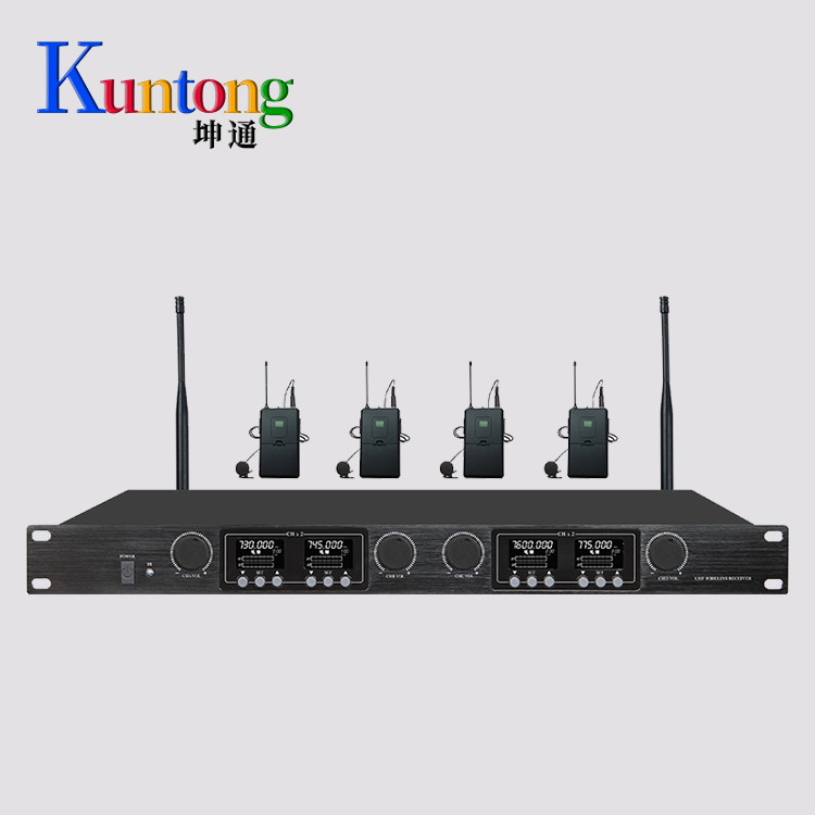 Kuntong坤通KTM-LWM-U804  U段无线领夹话筒一拖四  频率可调 数字液晶界面显示