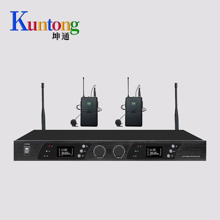 Kuntong坤通KTM-LWM-U802  U段无线领夹话筒一拖二  频率可调 数字液晶界面显示