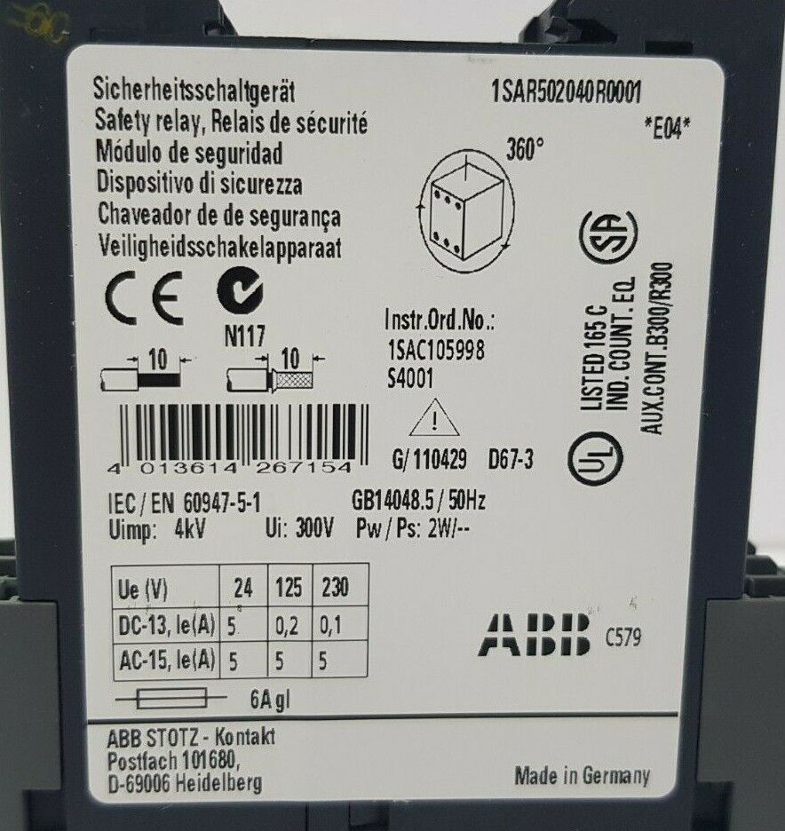 ABB安全继电器扩展1SAR502040R0001
