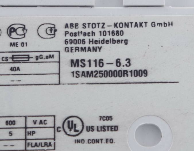 ABB ms116-6.3马达保护断路器