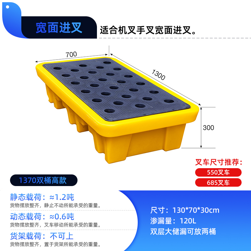 1370双桶防渗漏托盘 危废化学品防溢漏托盘 油桶接油盘